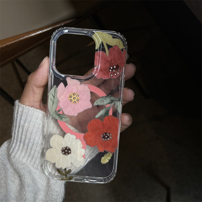 Flower Magnetic Transparent Phone Case For iPhone