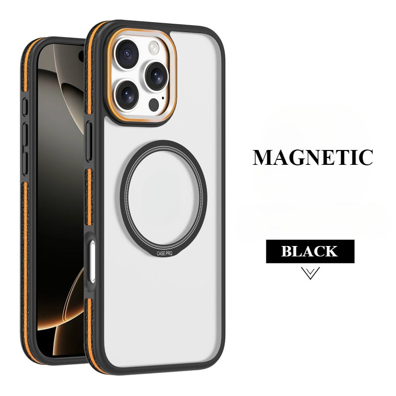 Contrast Color Metal Ring Magnetic Shell Phone Case For iPhone