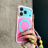 Color-blocked Magnetic Lanyard Phone Case For iPhone