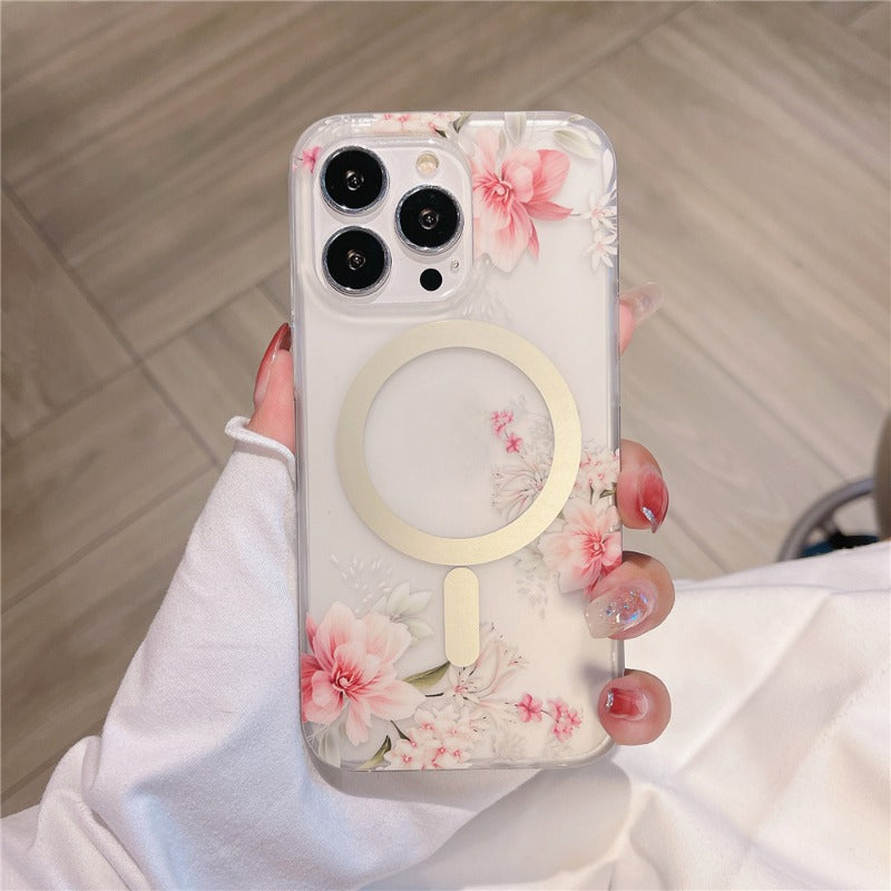 Scrub Floral Magnetic Wireless Charging Case For iPhone