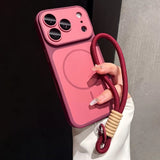 For Magsafe Liquid Silicone Lanyard Wrist Strap Magnetic Lens Protectio Case For iPhone