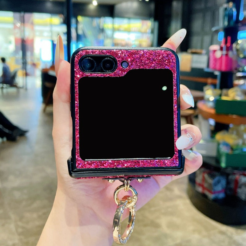 PC Hinge Ring Glitter Phone Case For Samsung Z FLIP 7 6 5 4 3