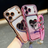 Heart-shaped Crystal Lanyard Phone Case For iPhone