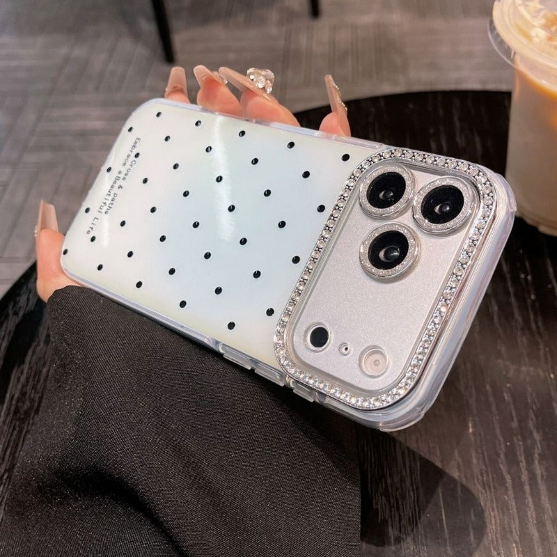 Polka Dot Rhinestone Lens Film Phone Case For iPhone