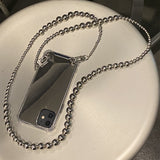 Crossbody Lanyard Necklace Irregular Silver Beads Chain Mirror Case for iPhone