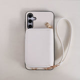 Solid Color Lanyard Card Holder Phone Case For Samsung