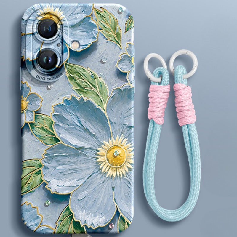 Flower Silicone Phone Case with Lanyard For iPhone