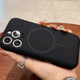 Lens Flat Liquid Silicone Magnetic Phone Case For iPhone