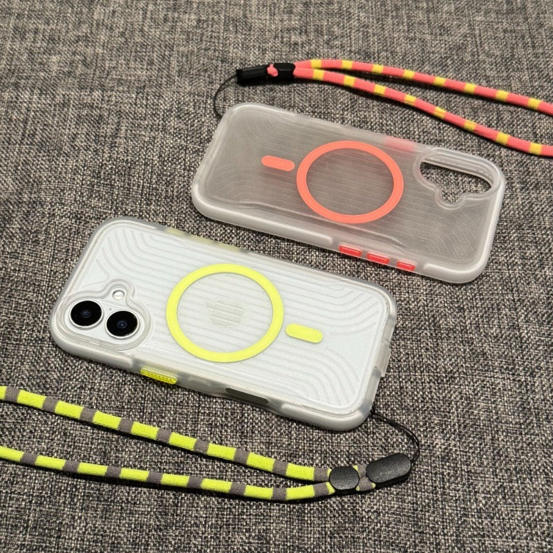 Simple Magnetic Corrugated Pattern Phone Case with Lanyard For iPhone