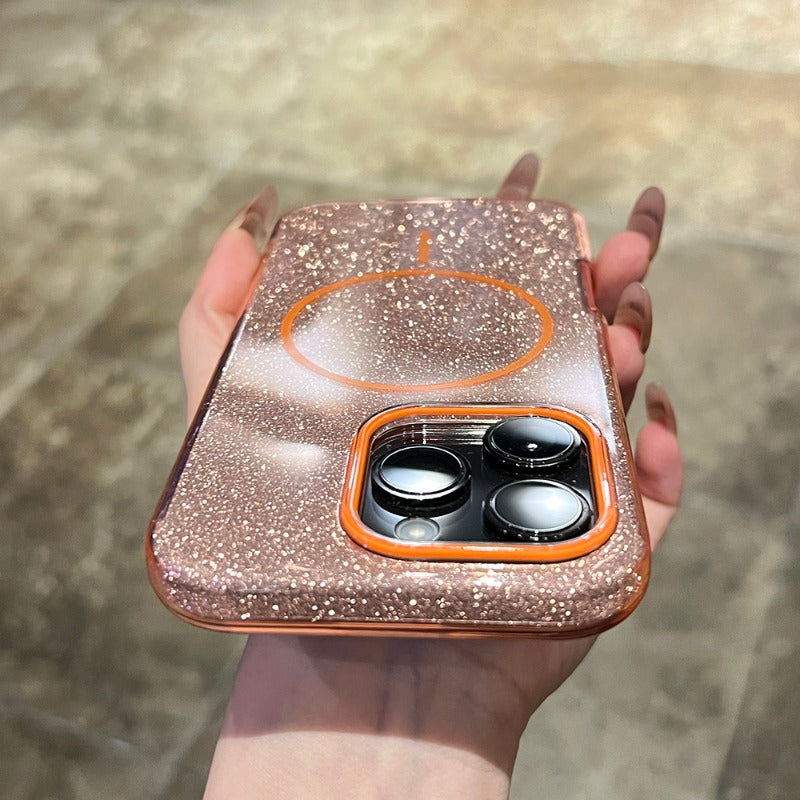 Double-layer Thick Glitter Magnetic Phone Case For iPhone