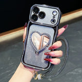 Heart-shaped Crystal Lanyard Phone Case For iPhone
