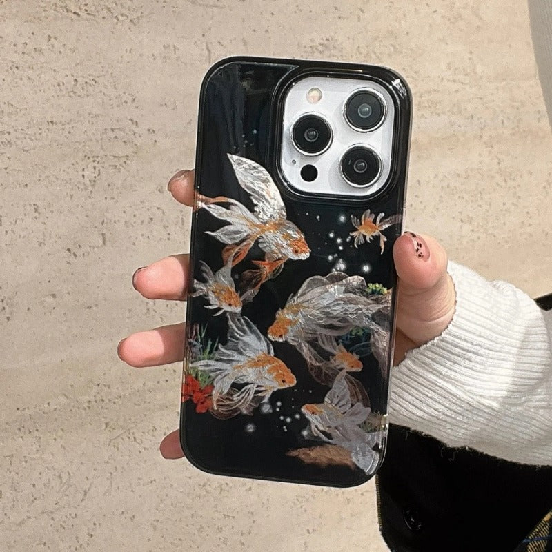 Luckly Koi Goldfish Beautiful Sparkle Glossy Glacial Texture Cover Case For iPhone