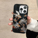 Luckly Koi Goldfish Beautiful Sparkle Glossy Glacial Texture Cover Case For iPhone