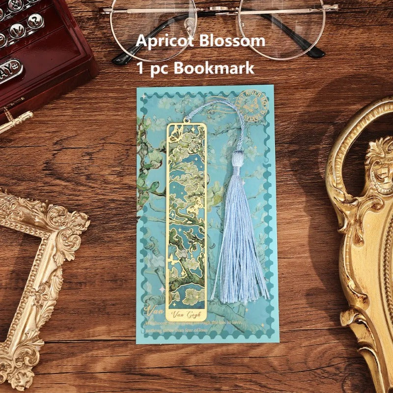 Retro Floral Painting Metal Bookmark Hollow Bronzing Bookmark With Tassel For Book