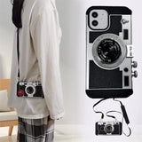 3D Vintage Camera Leather Case with Neck Lanyard For iPhone
