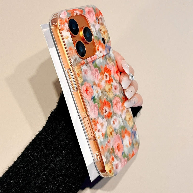 Silicone Anti-fall Oil Painting Flower Phone Case For iPhone