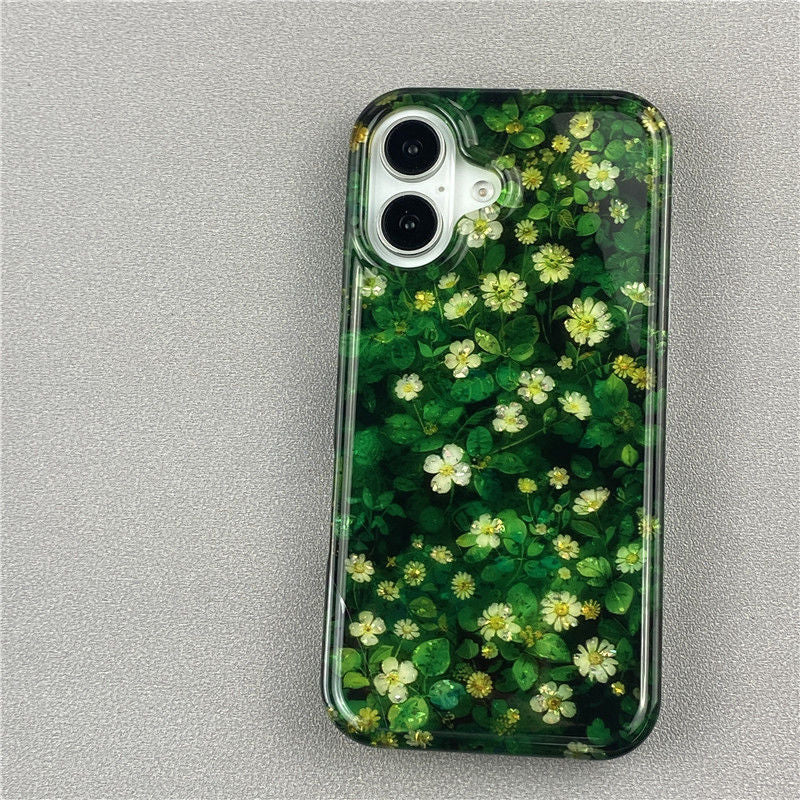 Flowers and Green Leaves Double Layer Phone Case For iPhone