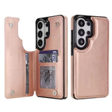 Wallet Double Button Flip Leather Case For Samsung