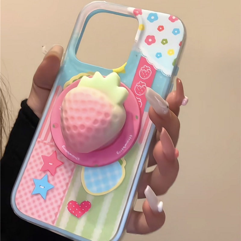 Strawberry Magnetic Bracket Phone Case For iPhone