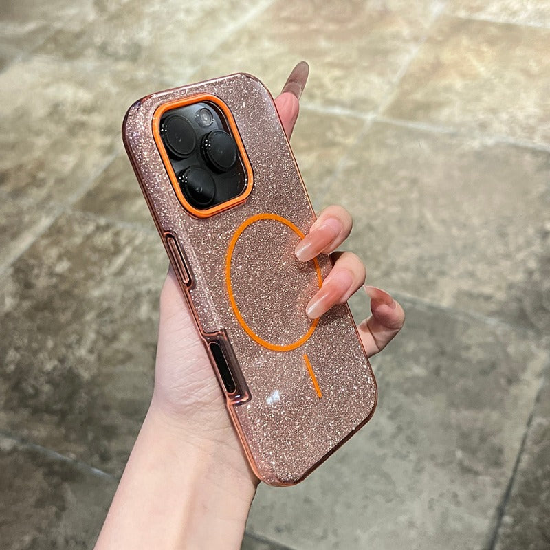 Double-layer Thick Glitter Magnetic Phone Case For iPhone