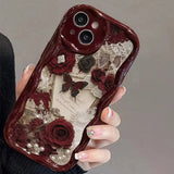 Butterfly Painted Flat Printing Wine Red Cream Texture Soft Phone Case For iPhone