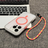 Simple Magnetic Corrugated Pattern Phone Case with Lanyard For iPhone