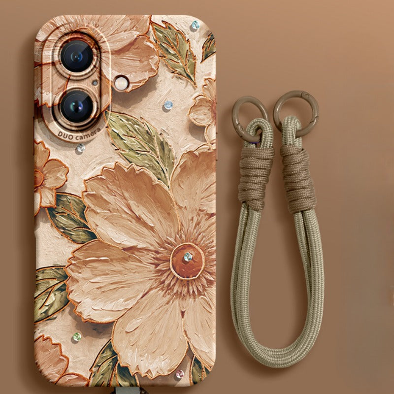 Flower Silicone Phone Case with Lanyard For iPhone
