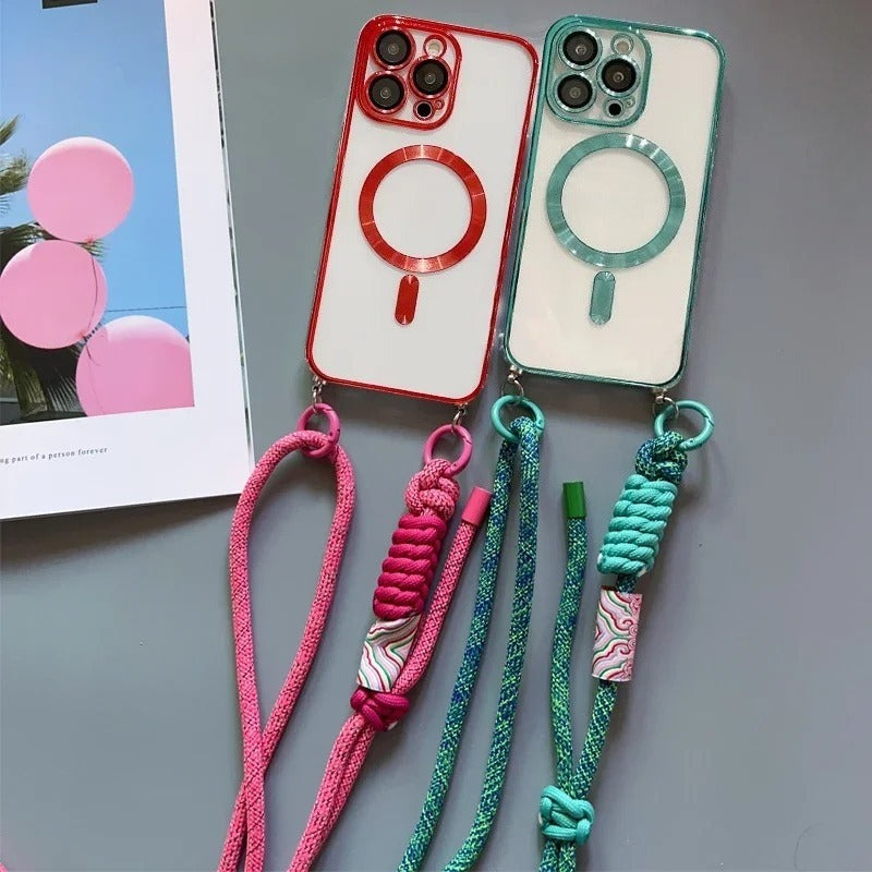 Crossbody Adjustable Strap Lanyard Plating Magnetic Phone Case For iPhone