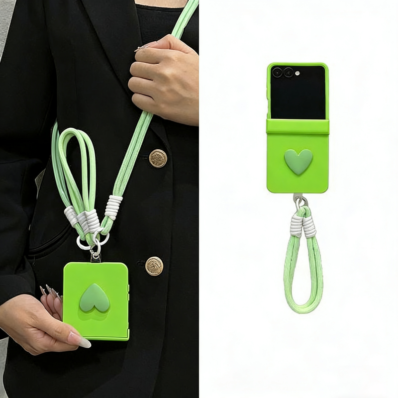 Heart-shaped Crossbody Phone Case with Carrying Strap For Samsung Z Flip 7 6 5