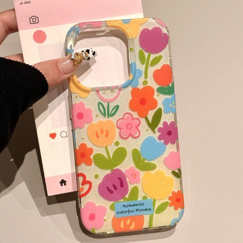 Glitter Flower Phone Case For iPhone