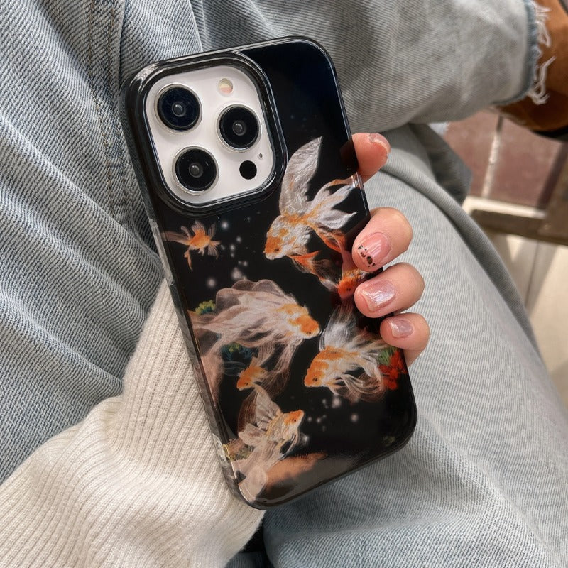 Luckly Koi Goldfish Beautiful Sparkle Glossy Glacial Texture Cover Case For iPhone