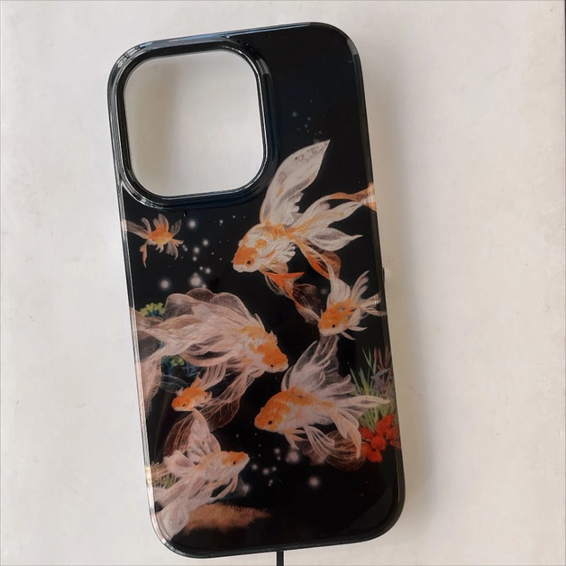 Luckly Koi Goldfish Beautiful Sparkle Glossy Glacial Texture Cover Case For iPhone