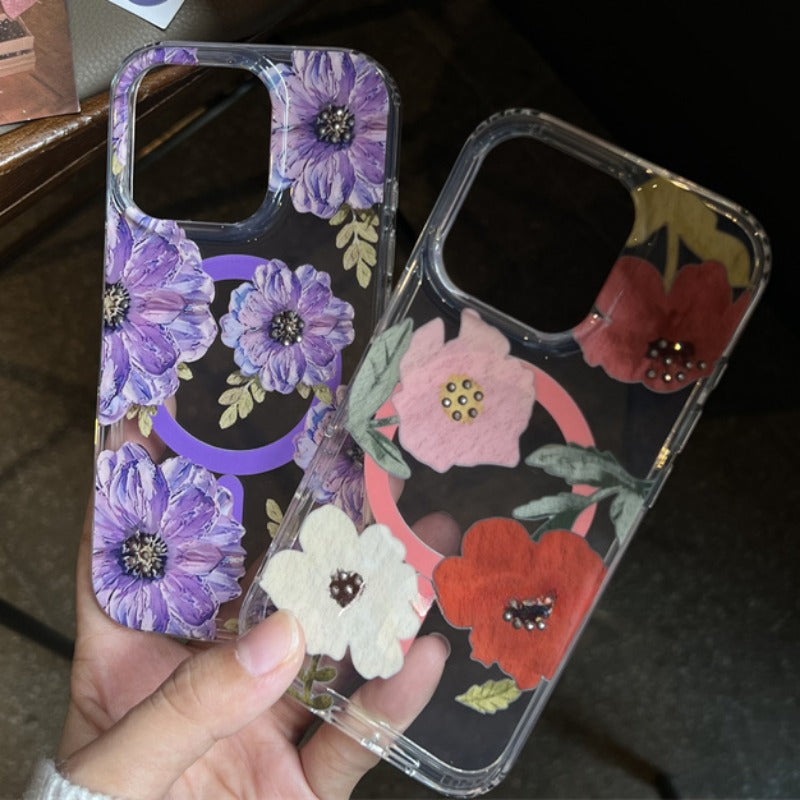 Flower Magnetic Transparent Phone Case For iPhone
