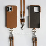 Versatile Lanyard USB Charging Cable Genuine Leather Phone Case For iPhone