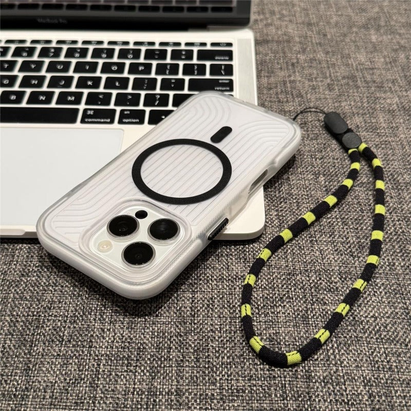 Simple Magnetic Corrugated Pattern Phone Case with Lanyard For iPhone