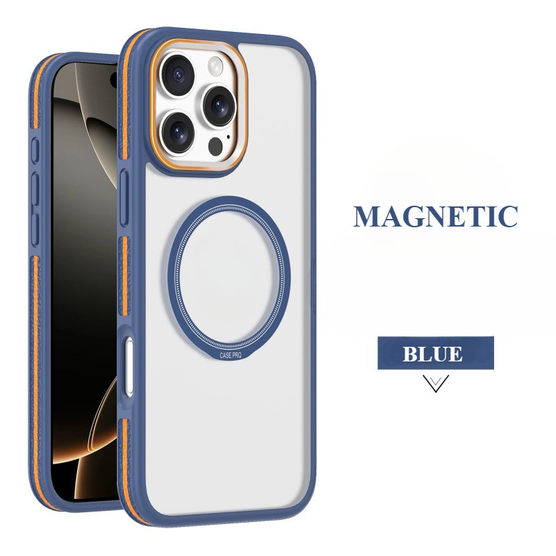 Contrast Color Metal Ring Magnetic Shell Phone Case For iPhone