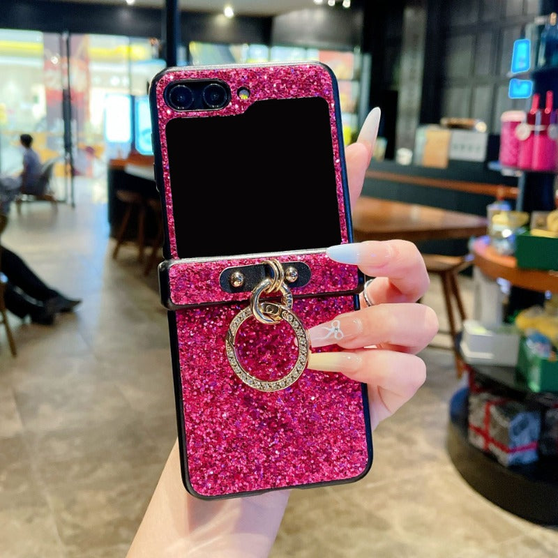 PC Hinge Ring Glitter Phone Case For Samsung Z FLIP 7 6 5 4 3