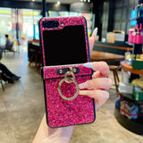 PC Hinge Ring Glitter Phone Case For Samsung Z FLIP 7 6 5 4 3