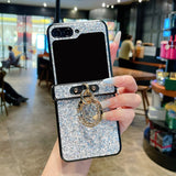 PC Hinge Ring Glitter Phone Case For Samsung Z FLIP 7 6 5 4 3