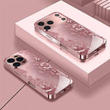 Romantic and Beautiful Flower Pattern Pink Electroplated Glass Phone  for iPhone