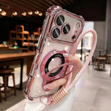 Transparent Magnetic Stand Plating Phone Case For iPhone