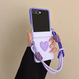 Matte Candy Color Collision Wrist Strap Case For Samsung Z Flip 8 7 6 5 4 3