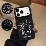 Glow-in-the-dark Embroidered Cat Phone Case For iPhone