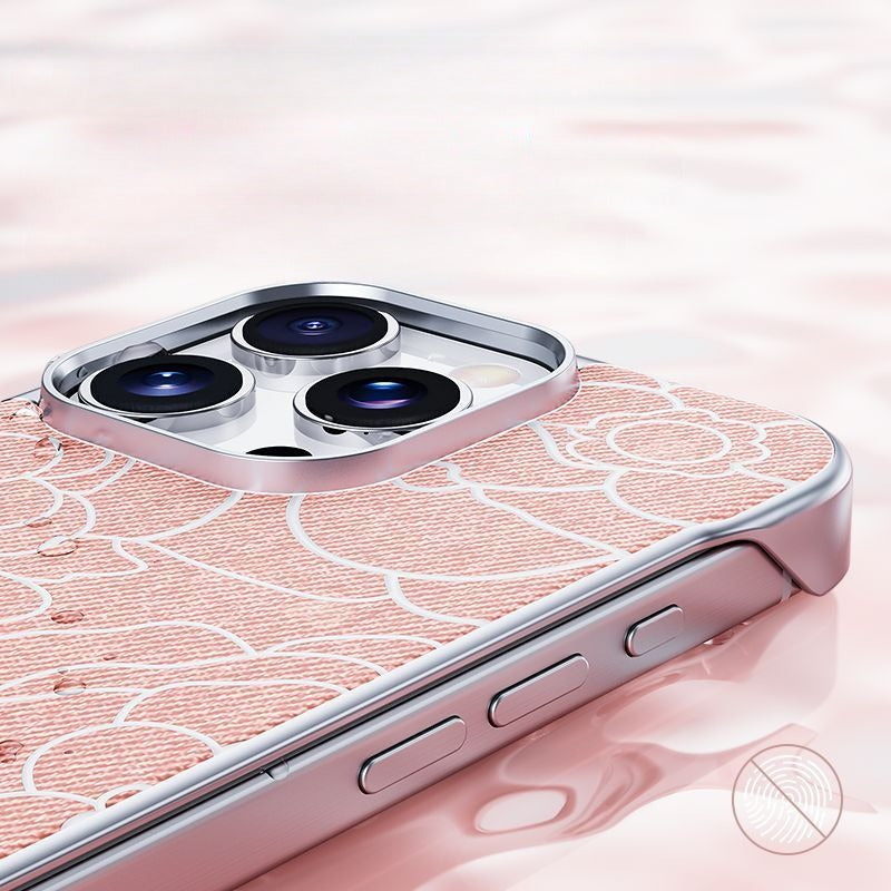 Embossed Camellia Magnetic Phone Case For iPhone