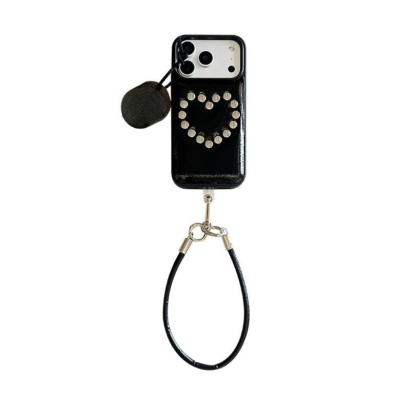 Leather 3D Rivet Heart For iPhone