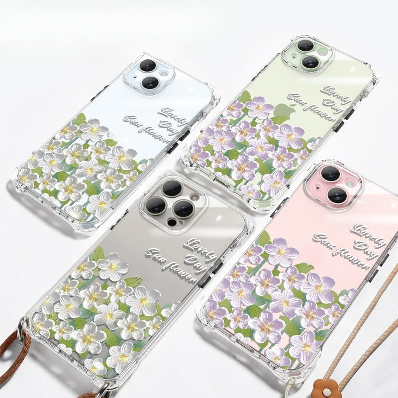 Transparent Oil Painting Flower Phone Case For iPhone