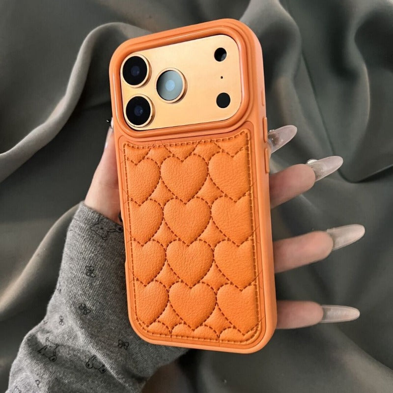 Leather Embossed Heart Phone Case For iPhone