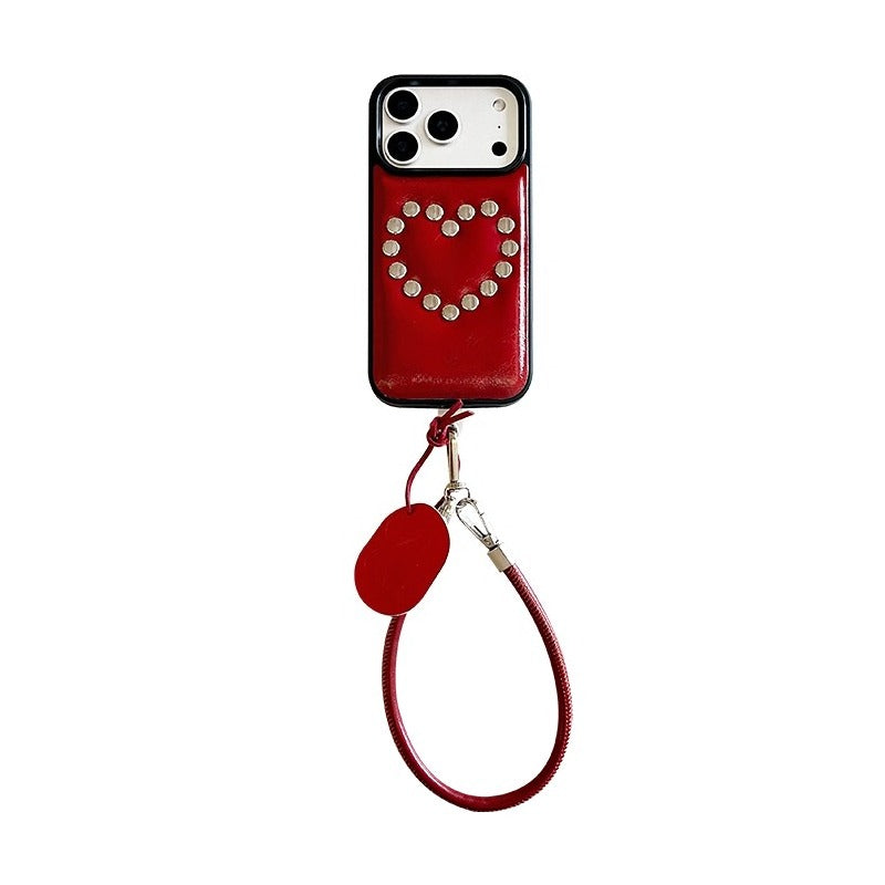 Leather 3D Rivet Heart For iPhone
