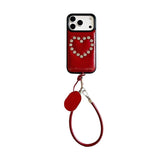 Leather 3D Rivet Heart For iPhone