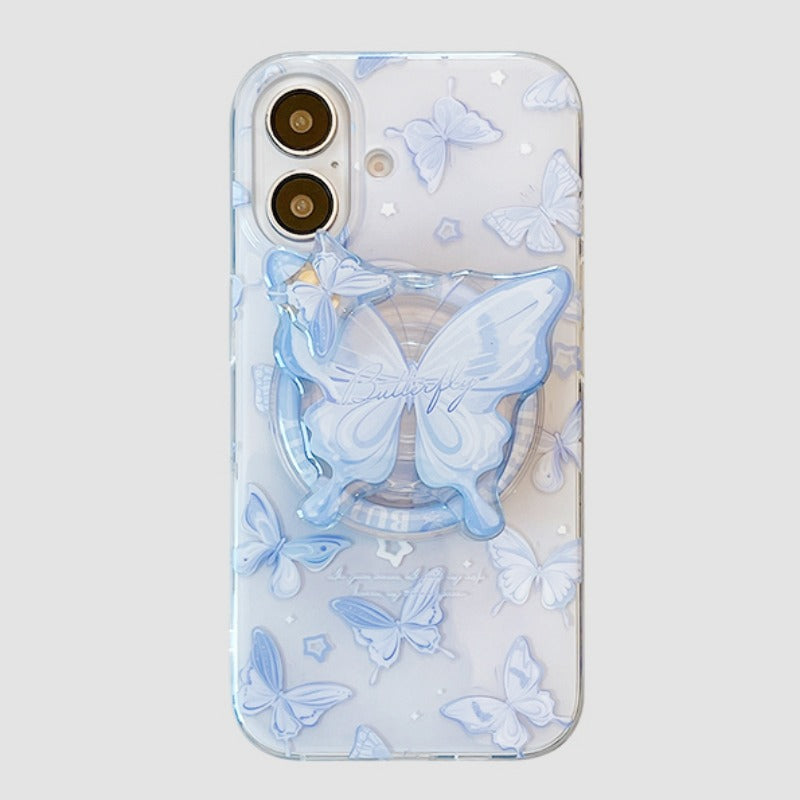 Blue Butterfly Magnetic Bracket Phone Case For iPhone